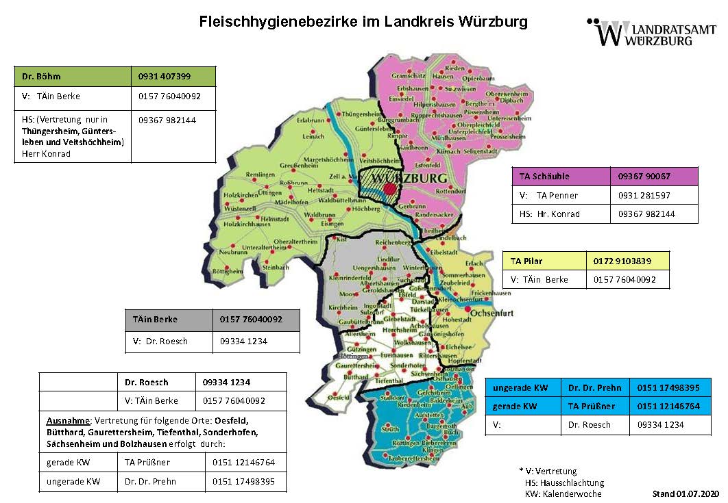 Bild vergrößern: Fleischhygienebezirke im Landkreis Würzburg_Stand Juli 2020