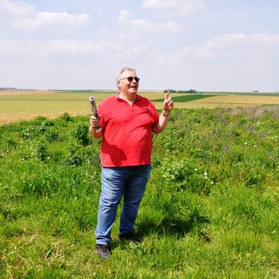 Landwirt und überzeugter Landschaftspfleger Roland Sauer auf einer mehrjährigen Blühfläche in Bergtheim.