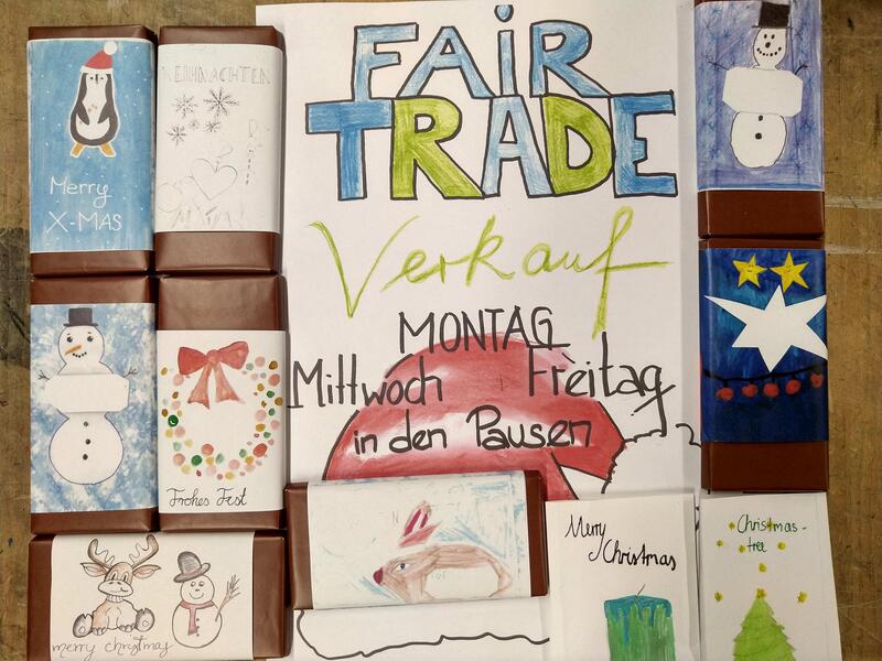 Bild vergrößern: Plakat zur Ankündigung des Fairtrade-Verkaufes am Gymnasium Veitshöchheim.